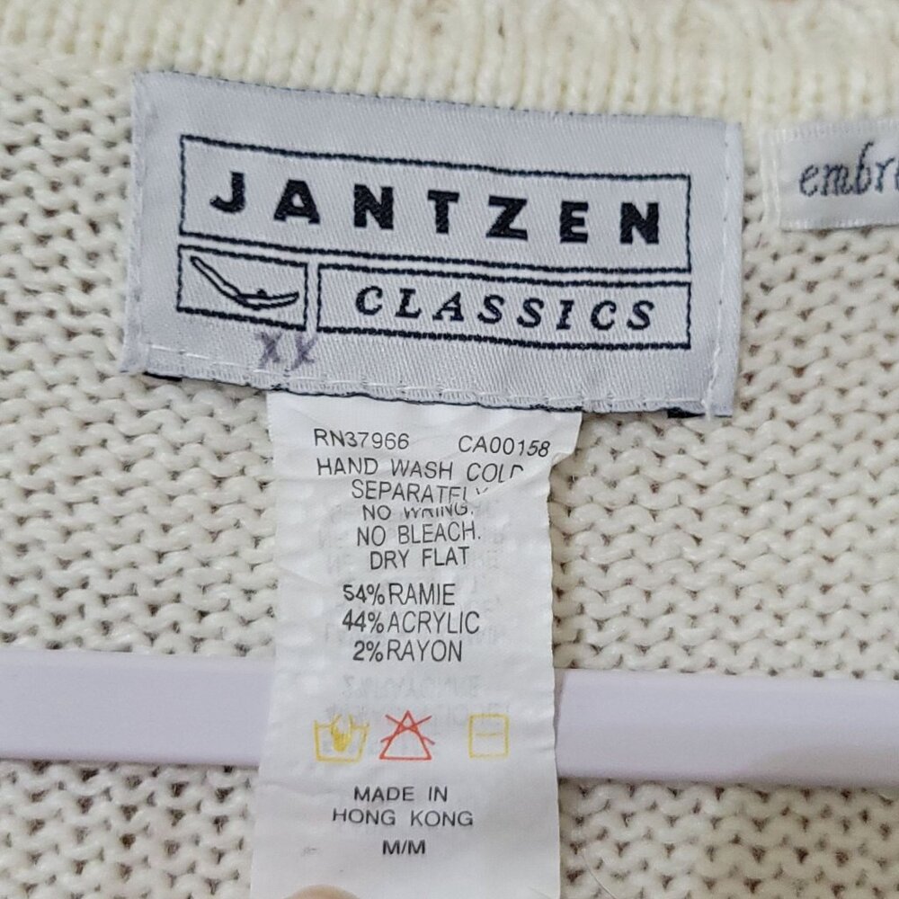 Vtg Jantzen Classics Ivory Floral Hand Embroidered Sweater M V-Neck Grandma - Picture 2 of 11
